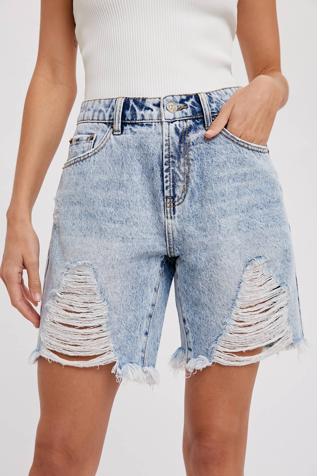 Ripped boyfriend shorts on sale