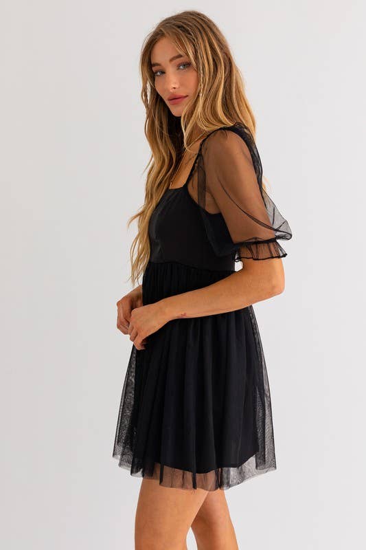 mesh babydoll mini dress Midnight Mesh Babydoll Dress (PREORDER)